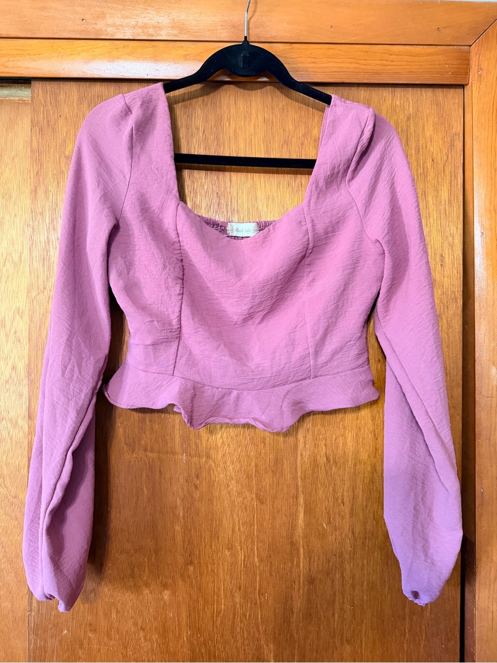 Altar'd State Mauve Square-Neck Cropped Long Sleeve Top